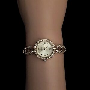 Delicate Crystal-Trim Gold Women's Bracelet Watch